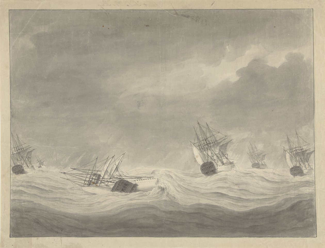 Le naufrage du navire De Unie sous le capitaine Comte de Welderen en mer du Nord, 19 octobre 1782 - Ary van Wanum