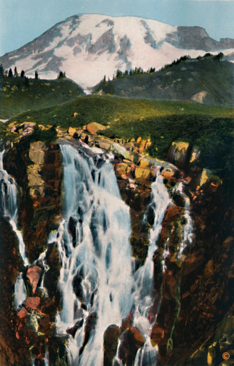 Chutes de Myrtle et Mont Rainier, vers 1916 - Asahel Curtis