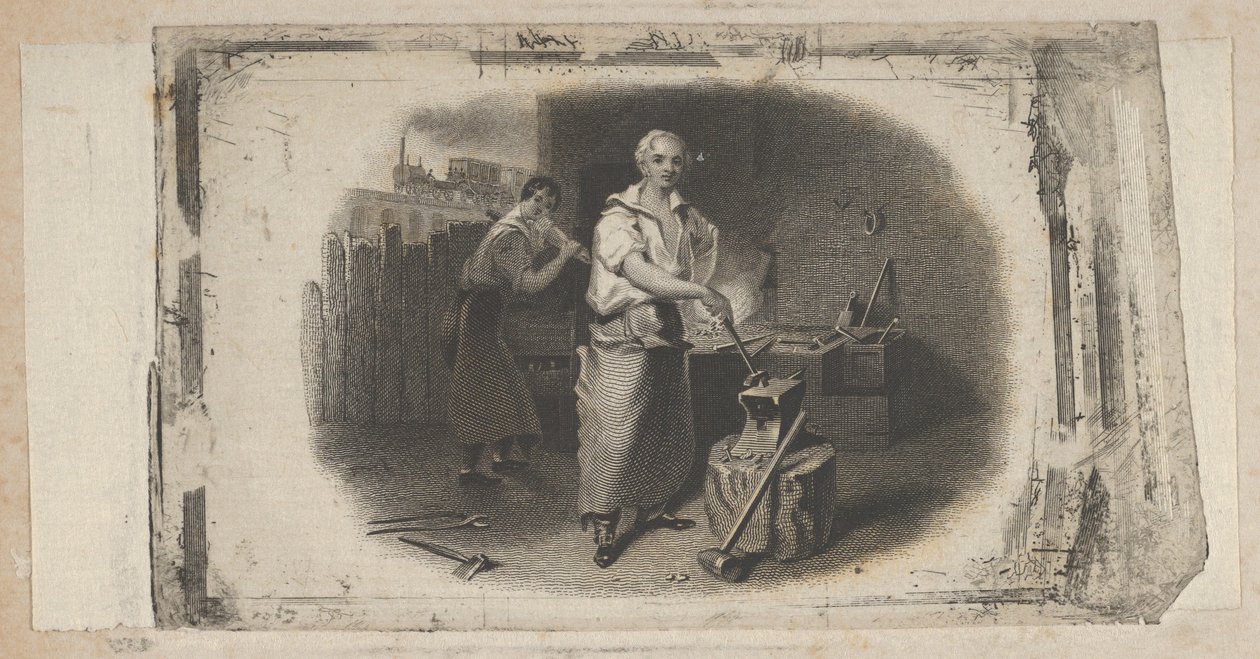 Vignette de billet de banque avec un forgeron et une forge, vers 1824-37 - Asher Brown Durand.