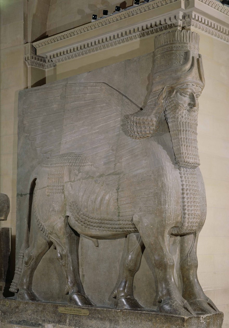Taureau ailé de la façade du palais du roi Sargon II à Khorsabad, Irak - Assyrian