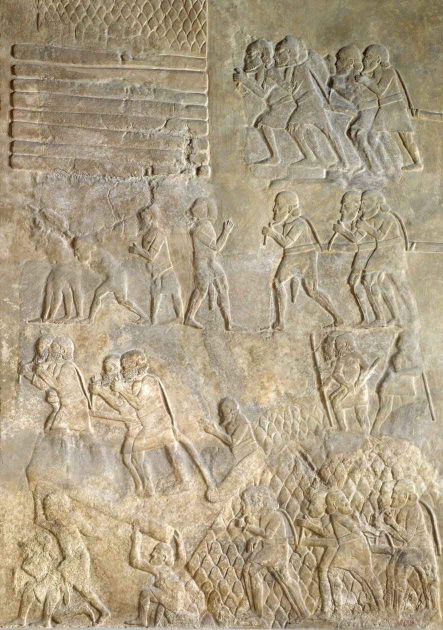 Relief représentant des porteurs apportant du bois à la côte pour le transport par mer. du Palais de Sargon II, Khorsabad, Irak - Assyrian