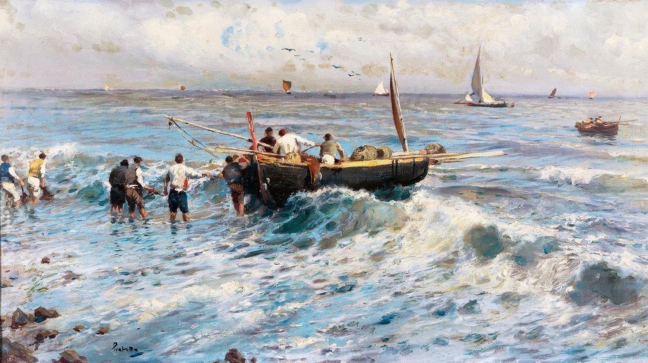 Paysage marin avec pêcheurs - Attilio Pratella