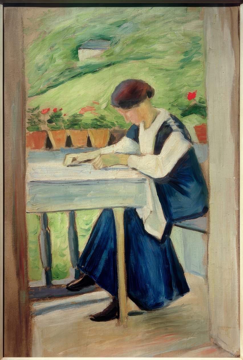 Fille sur le balcon II (en robe bleue) - August Macke