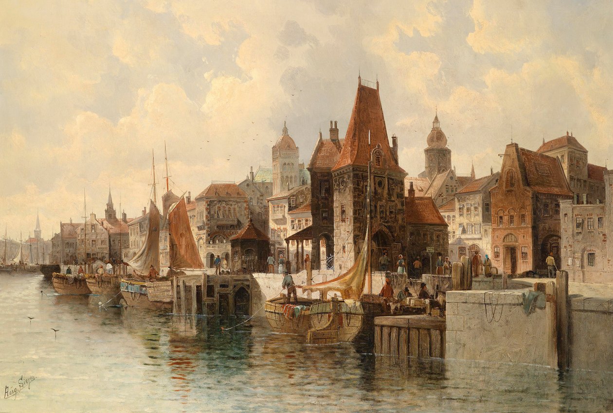 Ville (fictive) au bord de la rivière - August von Siegen