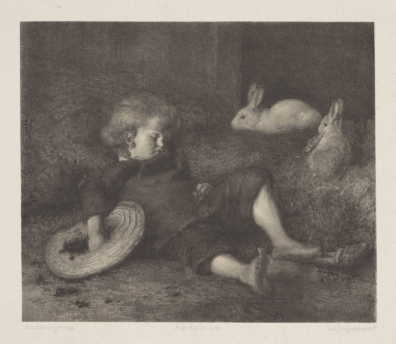 Enfant endormi avec des lapins - August Allebe