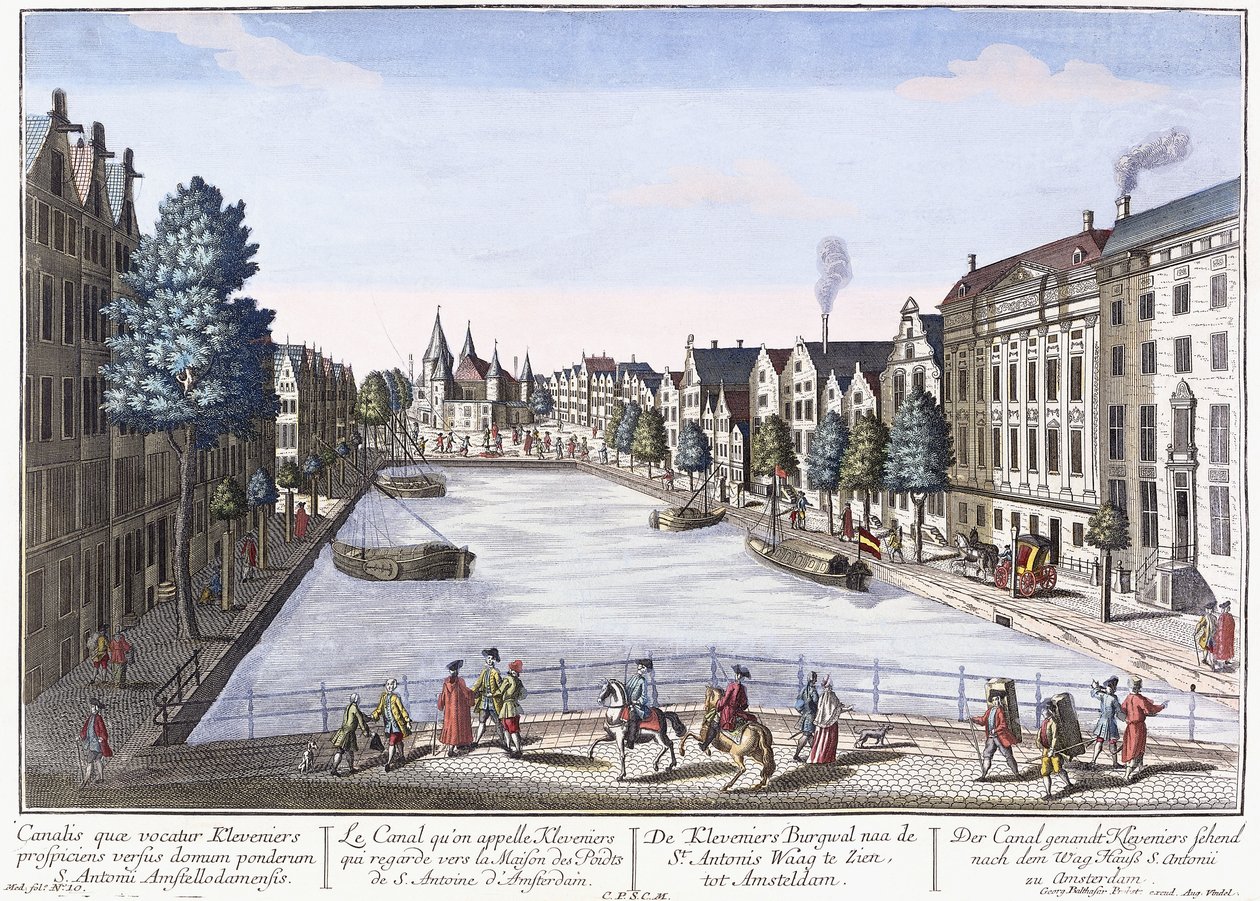 Vue du Canal Kleveniers, Amsterdam, c.1740-1770 (gravure coloriée à la main) - August Vindel
