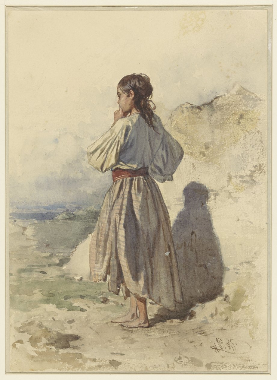 Femme hongroise, debout trois quarts vers la gauche, vue de dos - August Xaver Carl von Pettenkofen