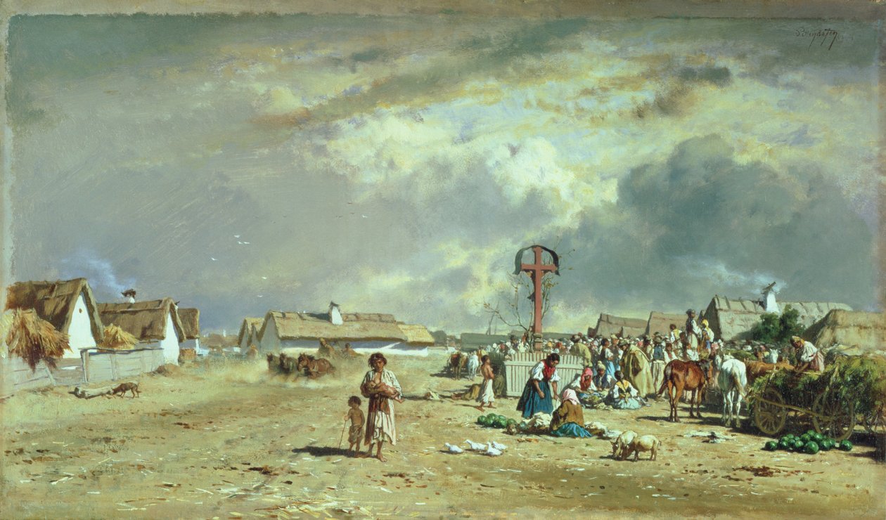 Le marché à Szolnol, Hongrie - August Xaver Karl von Pettenkofen