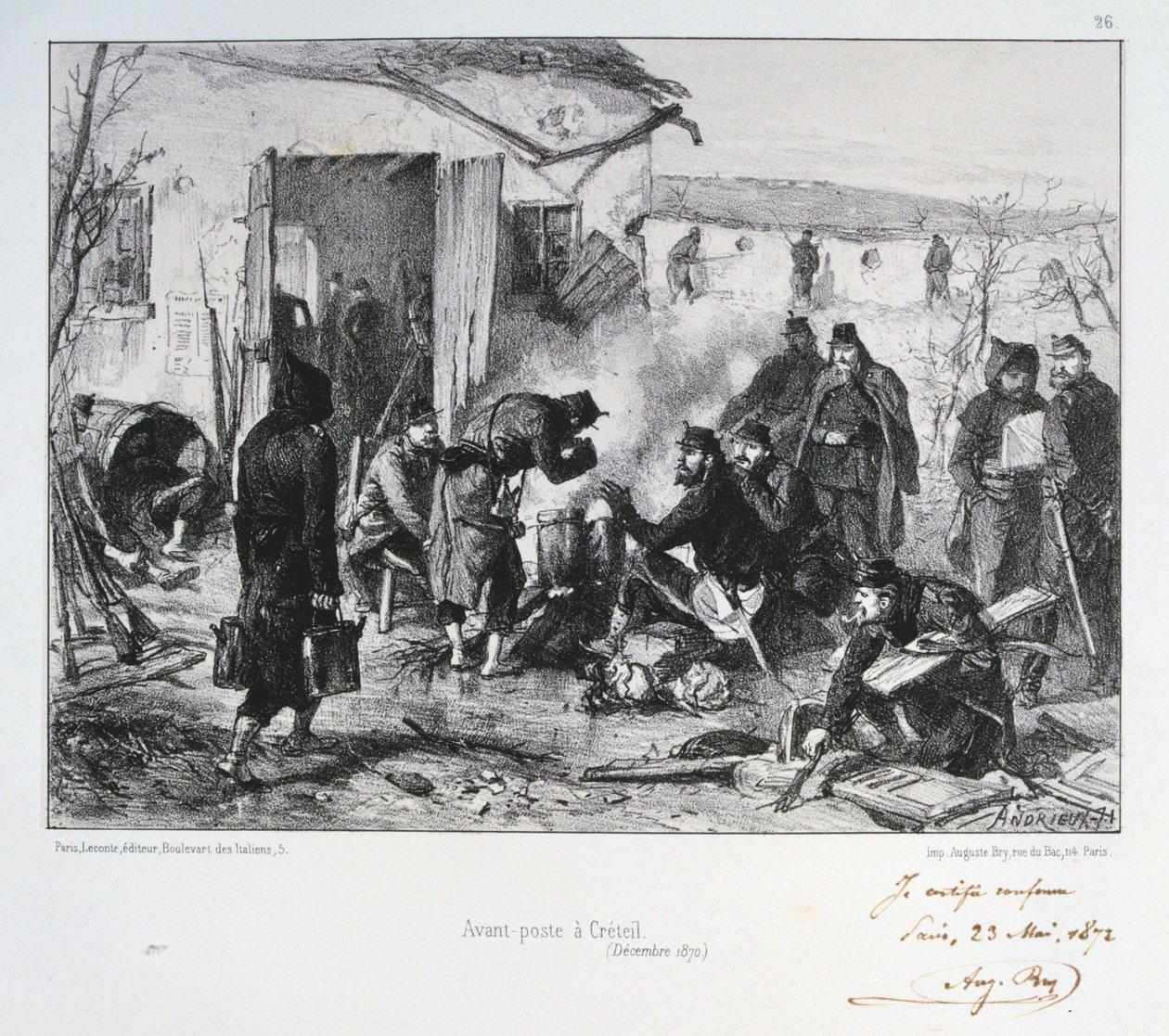 Poste de garde avancé français à Créteil, siège de Paris, guerre franco-prussienne, décembre 1870 - Auguste Bry