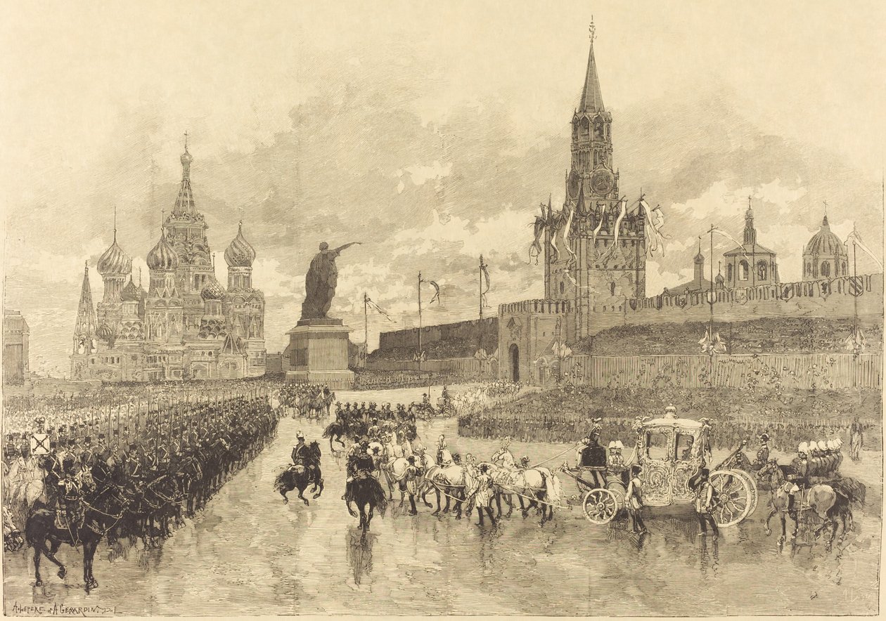 Le Couronnement du Tsar. Le Cortège impérial traverse la Place Royale, 1883 - Auguste Lepere