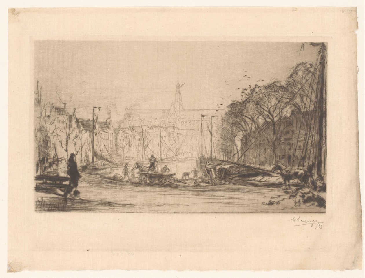 Vue sur le Spaarne et la Sint Bavo - Auguste Lepère (signed by artist)