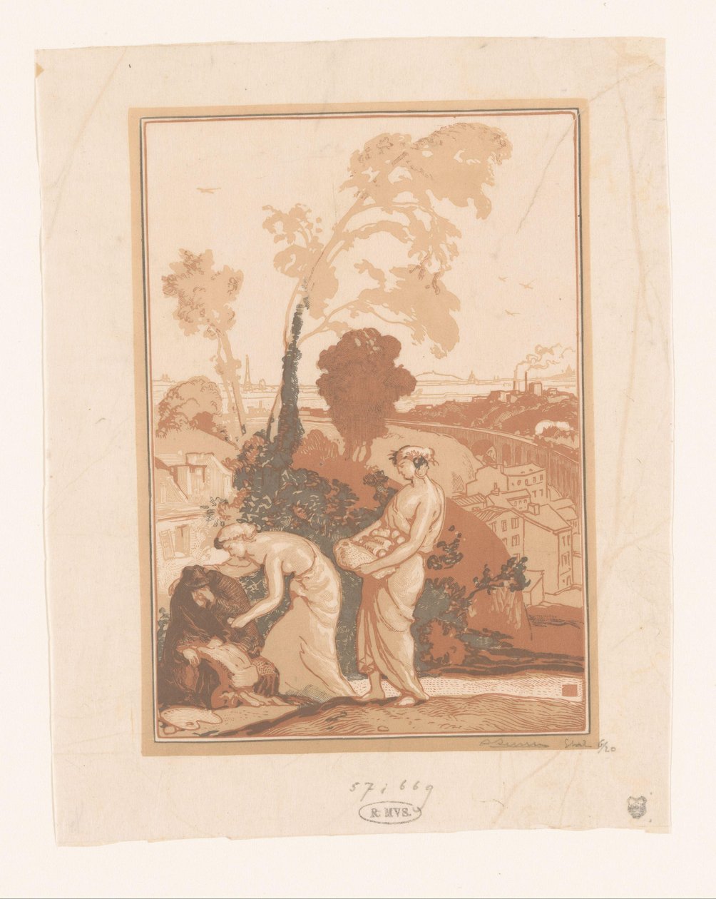 La Musique et la Poésie secourant les Artistes - Auguste Lepère (signed by artist)
