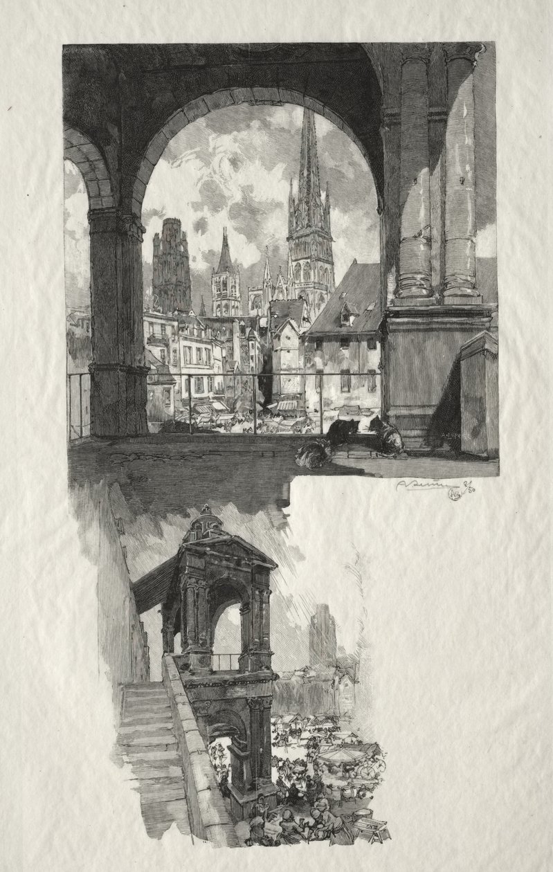 Rouen Illustré: Place de la Haute Vieille Tour; Édicule de la Fierté - Auguste Louis Lepère