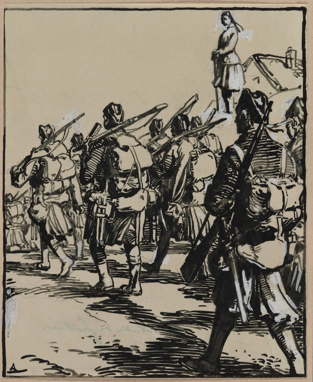 Bataille des frontières : groupe de soldats britanniques, 1914 - Auguste Louis Lepère