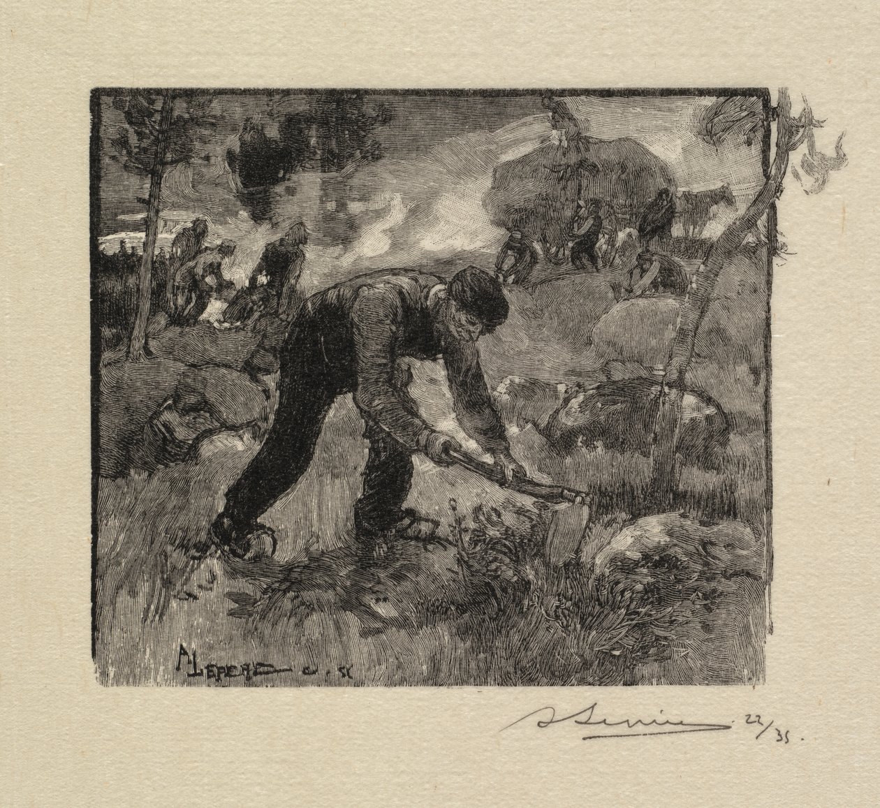 Forêt de Fontainebleau: Arracheurs de Bruyères - Auguste Louis Lepère