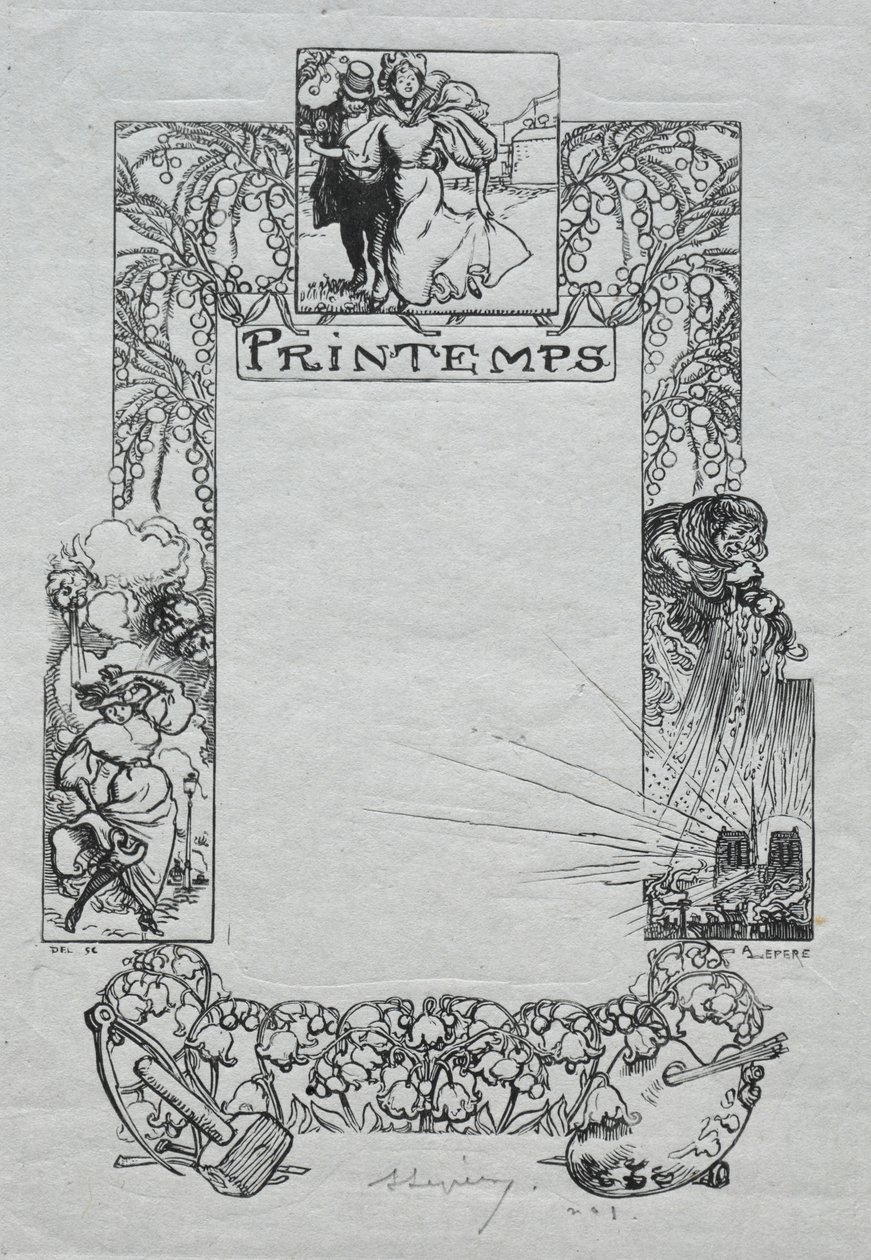 Almanach de Paris, 1897: Bordure décorative, Printemps - Auguste Louis Lepère