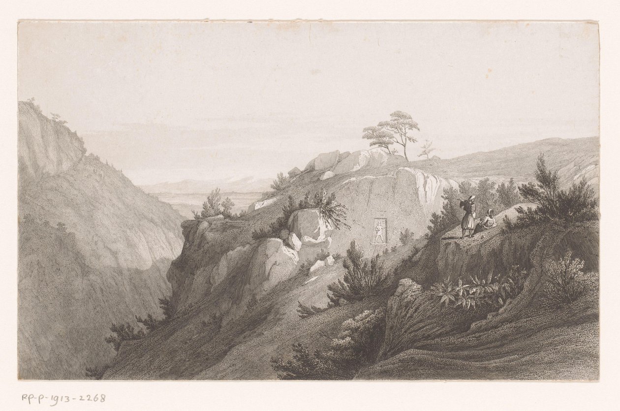 Paysage montagneux avec une figure sculptée dans les rochers - Auguste Numans (attributed to)
