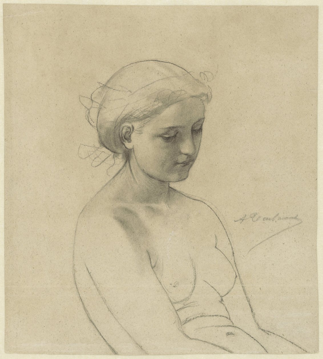 Femme nue assise, trois quarts vers la droite, à mi-corps - Auguste Toulmouche