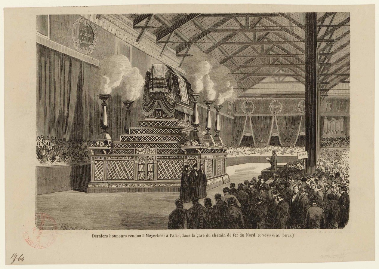 Derniers honneurs à Giacomo Meyerbeer à Paris, à la gare du Nord le 6 mai 1864, vers 1864 - Auguste Victor Deroy