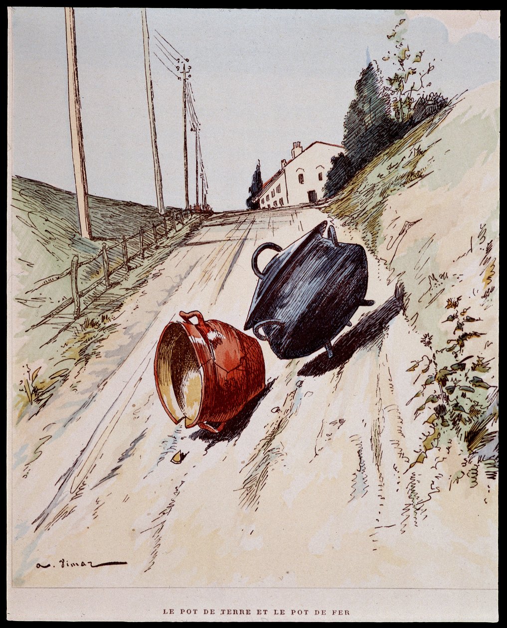 Le pot de terre et le pot de fer - dans « Les Fables de La Fontaine », ill. par Auguste Vimar (1851-1916), Tours, chez A. Mame & Fils - Auguste Vimar