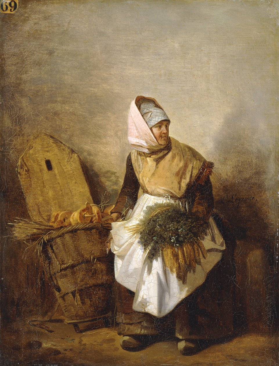 Une paysanne avec des légumes et du pain - Auguste Xavier Leprince