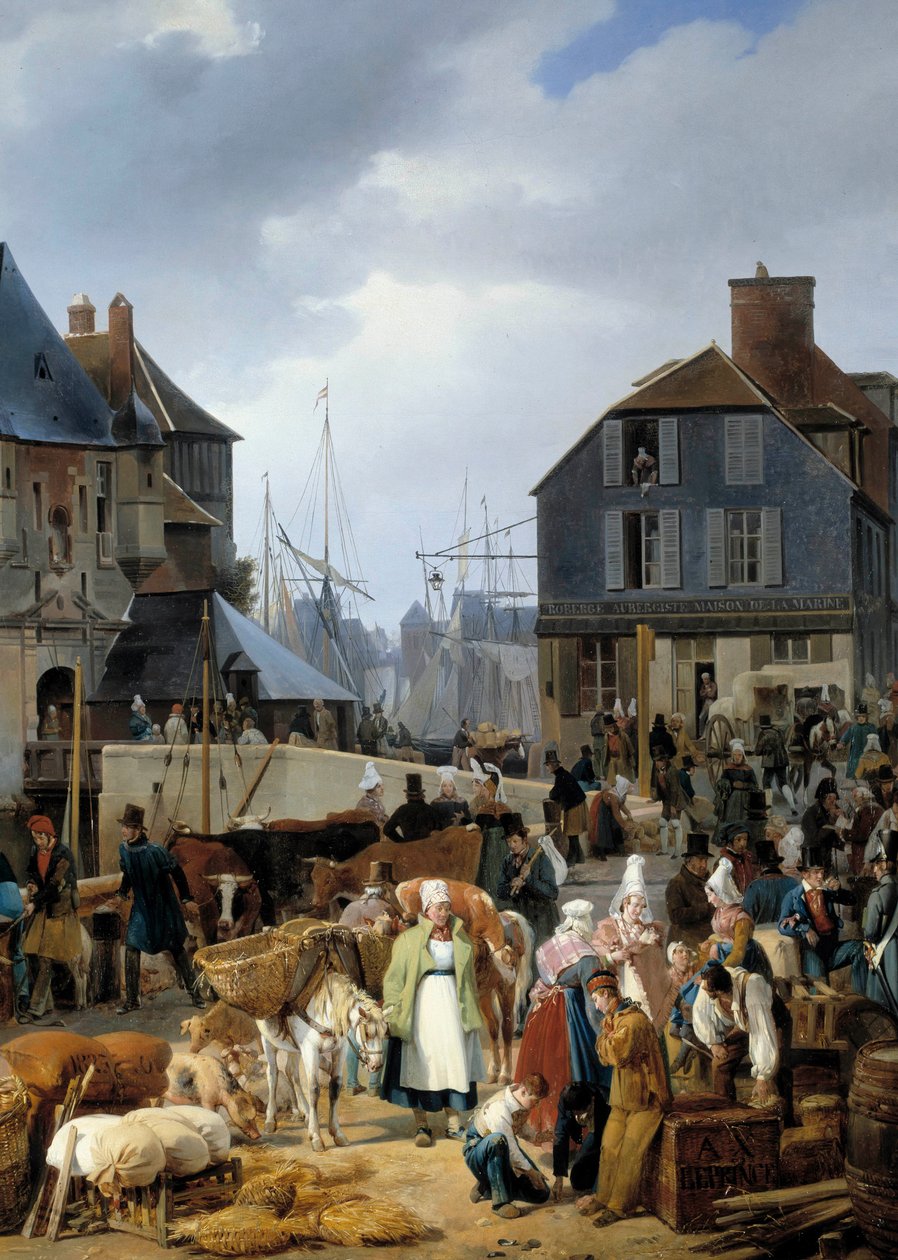 Embarquement de bétail sur le passager dans le port de Honfleur (détail) - Auguste Xavier Leprince