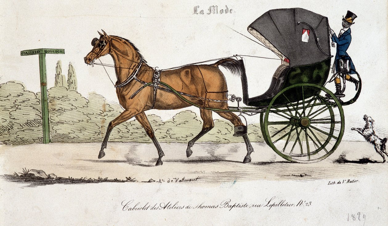Cabriolet des ateliers de Thomas Baptiste - gravure par Valmont - Auguste de (after) Valmont