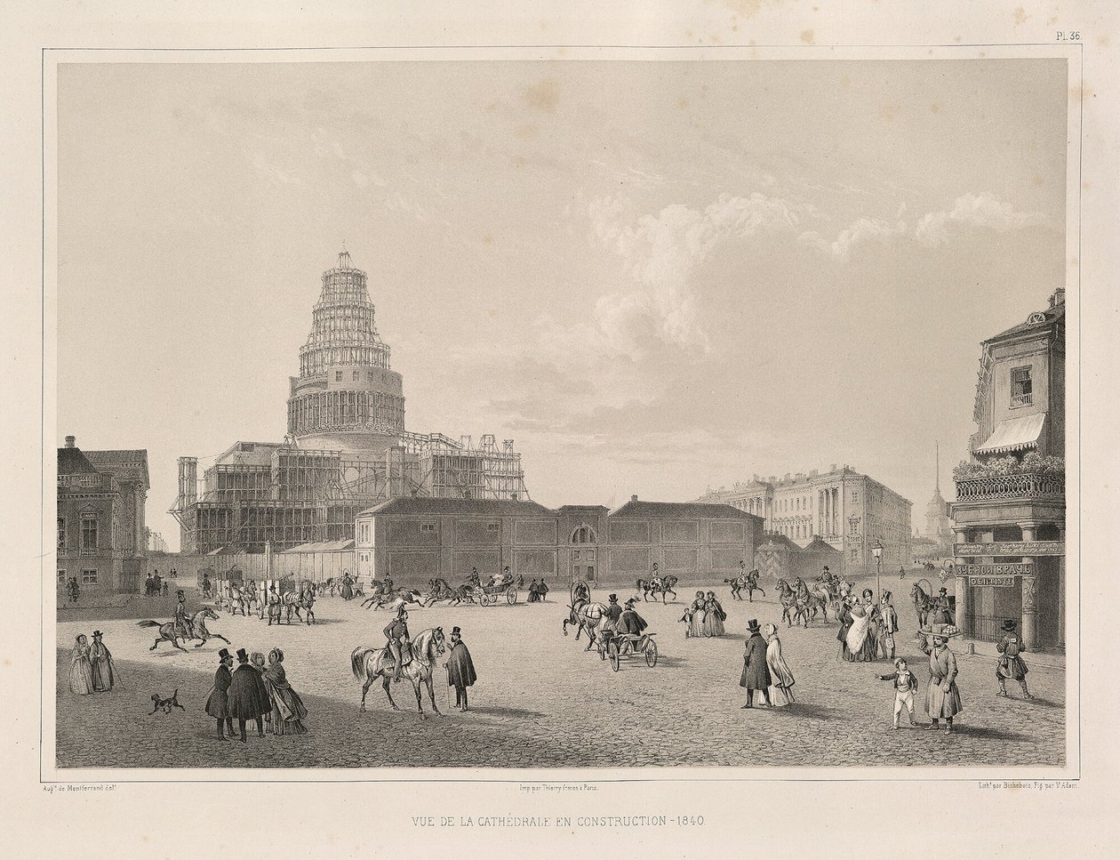 Travaux de construction en 1838. De : La construction de la cathédrale Saint-Isaac, 1845 - Auguste de Montferrand
