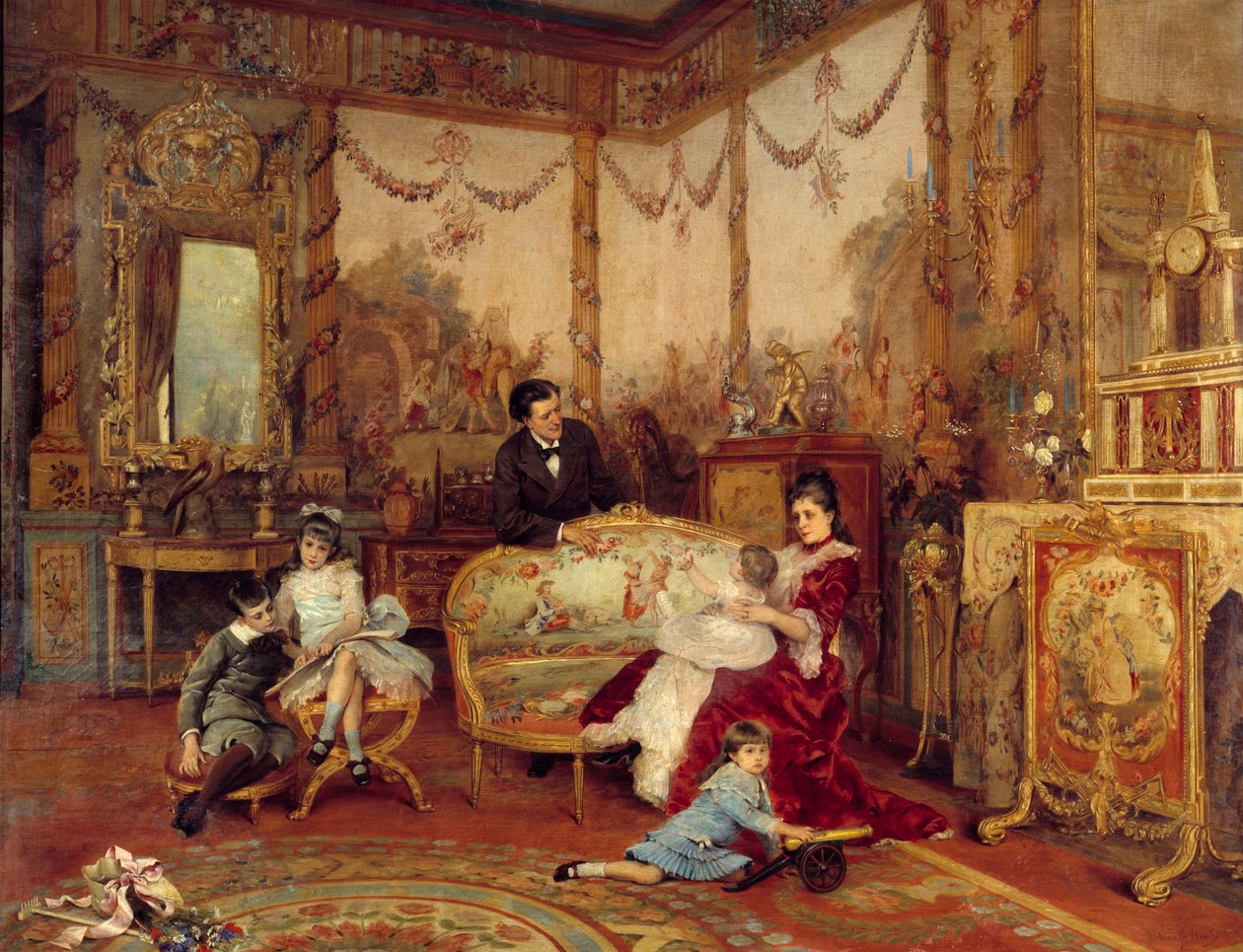 Victorien Sardou (1831 - 1908), dramaturge, et ses enfants. Vue de l