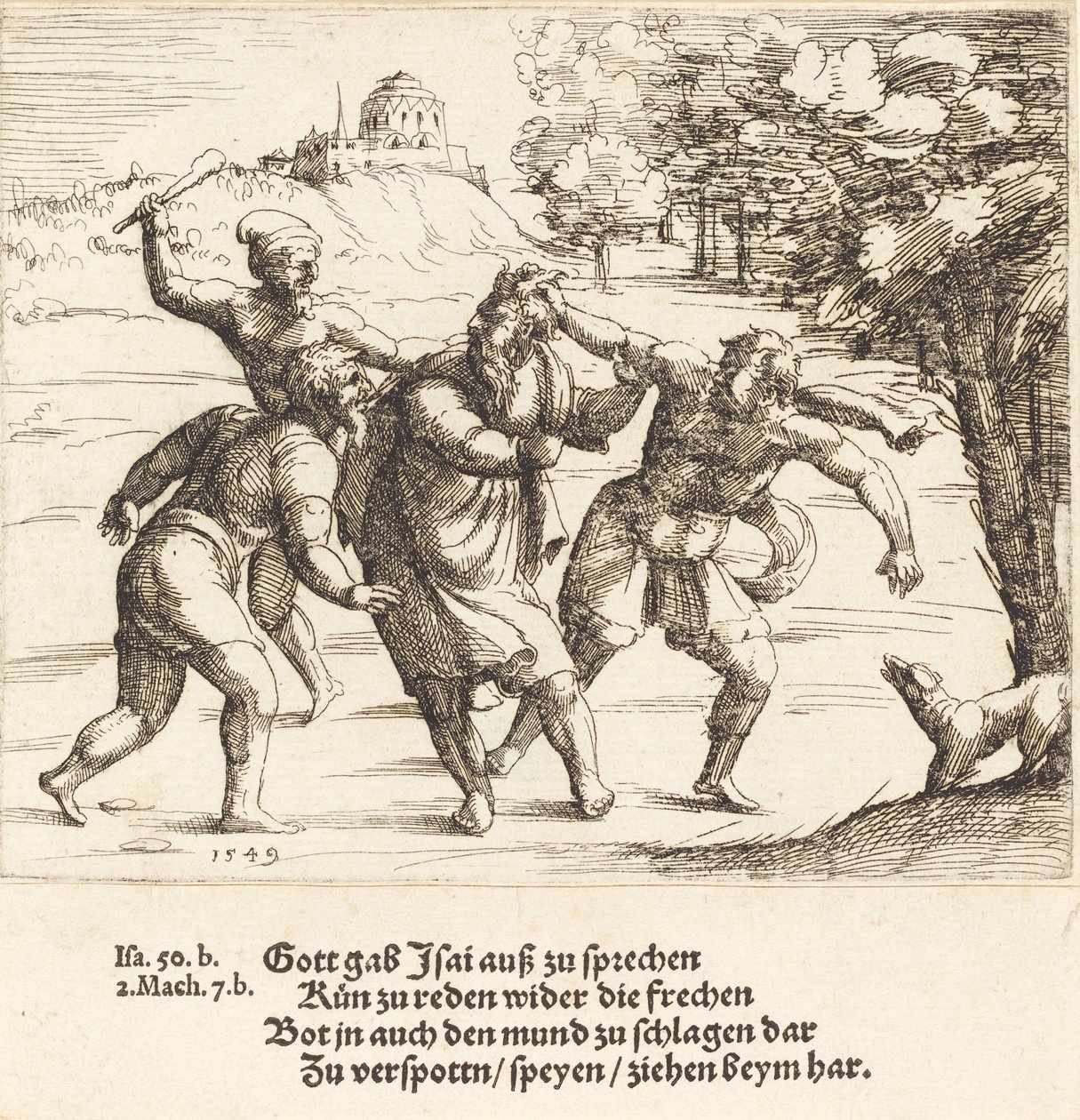 Isaïe accepte la moquerie à cause de sa foi, 1549 - Augustin Hirschvogel