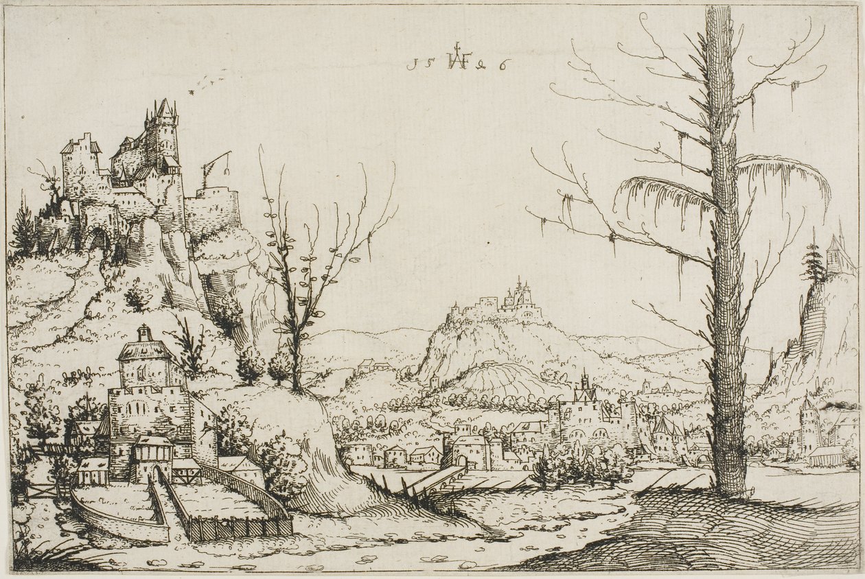 Paysage avec une Forteresse sur une Colline - Augustin Hirschvogel