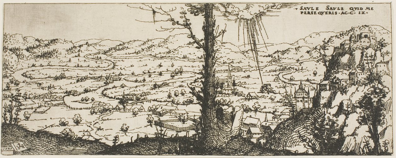 Paysage avec un arbre au centre du premier plan - Augustin Hirschvogel