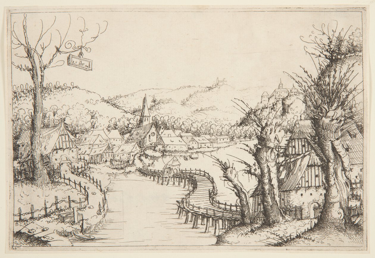 Paysage avec un Pont en Bois Sinueux - Augustin Hirschvogel