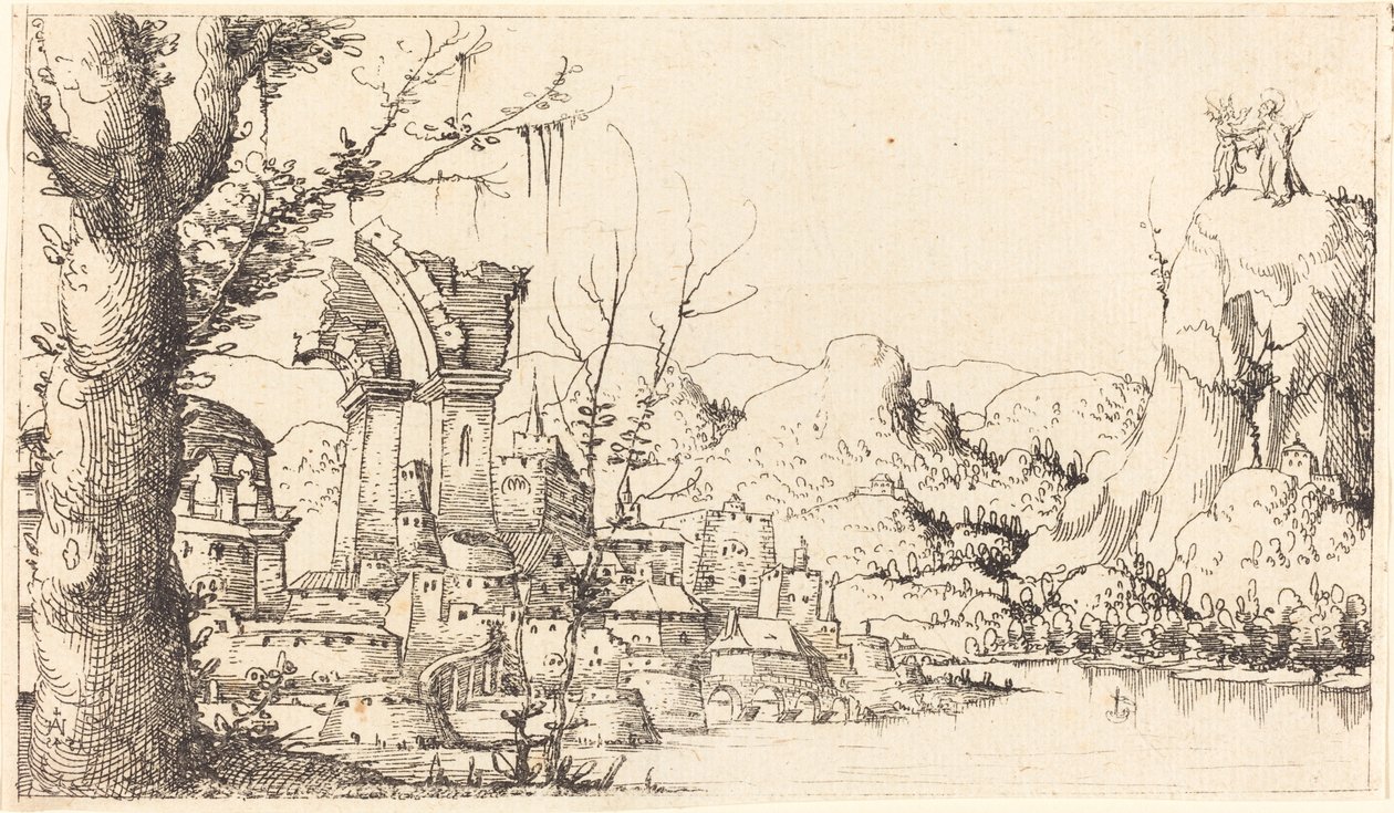 Paysage fluvial avec la tentation du Christ, 1545 - Augustin Hirschvogel