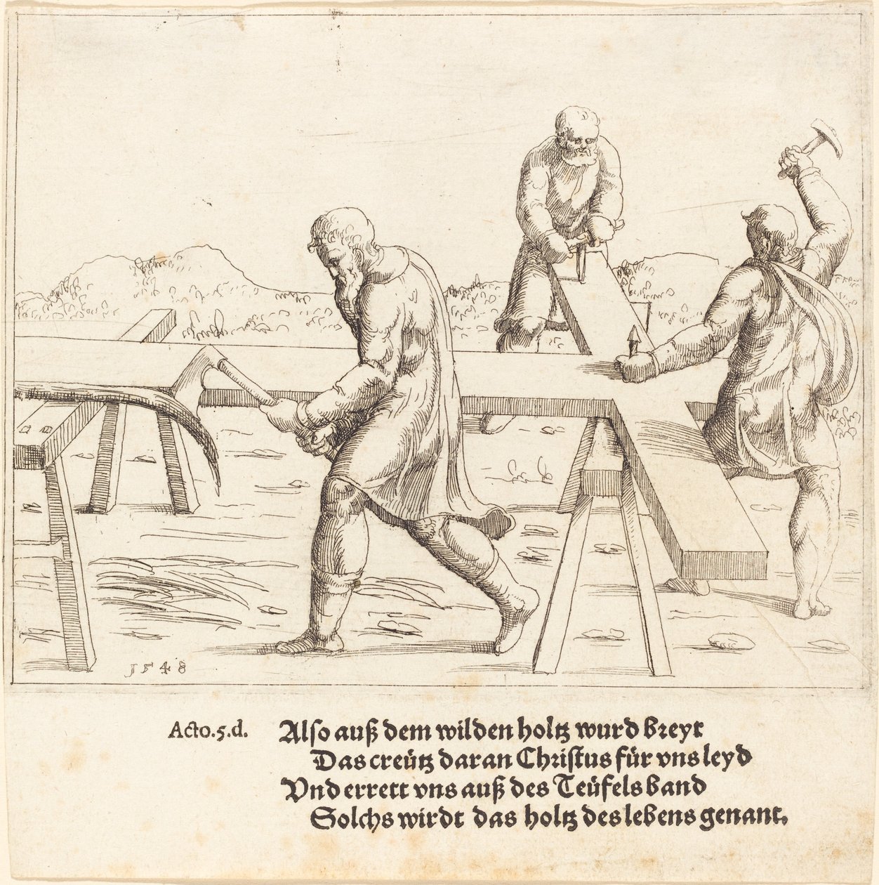 La préparation de la croix, 1548 - Augustin Hirschvogel