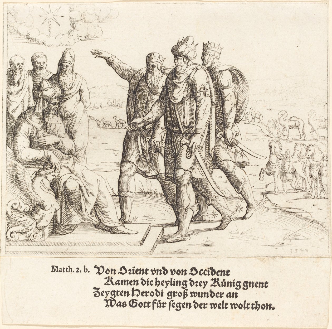 Les trois rois annoncent à Hérode la naissance du Christ, 1549 - Augustin Hirschvogel