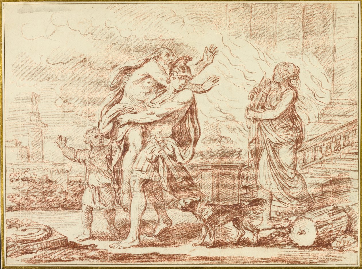 Énée fuyant avec Anchise des ruines de Troie - Augustin Pajou