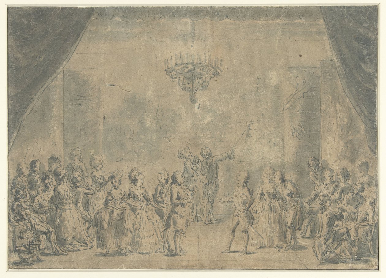 Une réception, représentée sur une scène - Augustin de Saint Aubin (manner of)