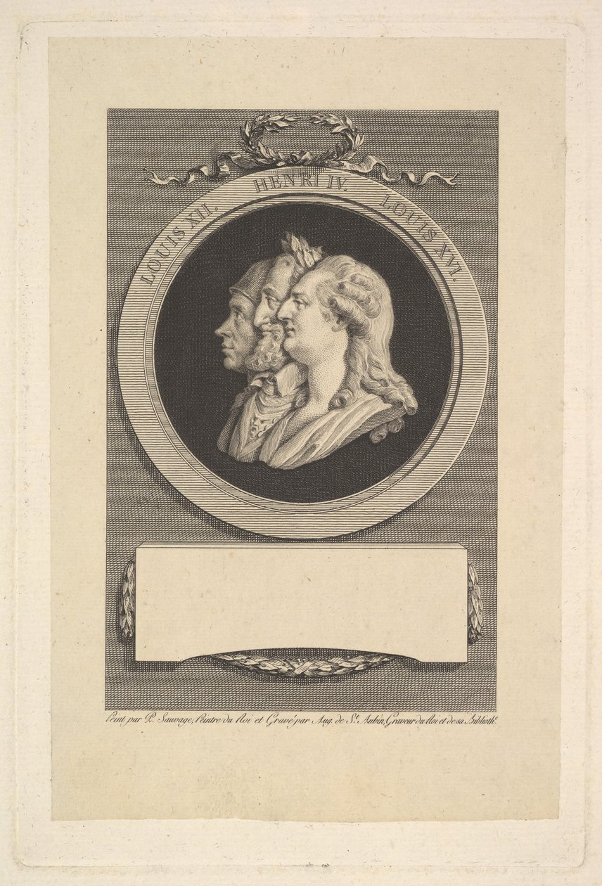 Portrait de Louis XVI, Henri IV et Louis XII, 1791 - Augustin de Saint Aubin