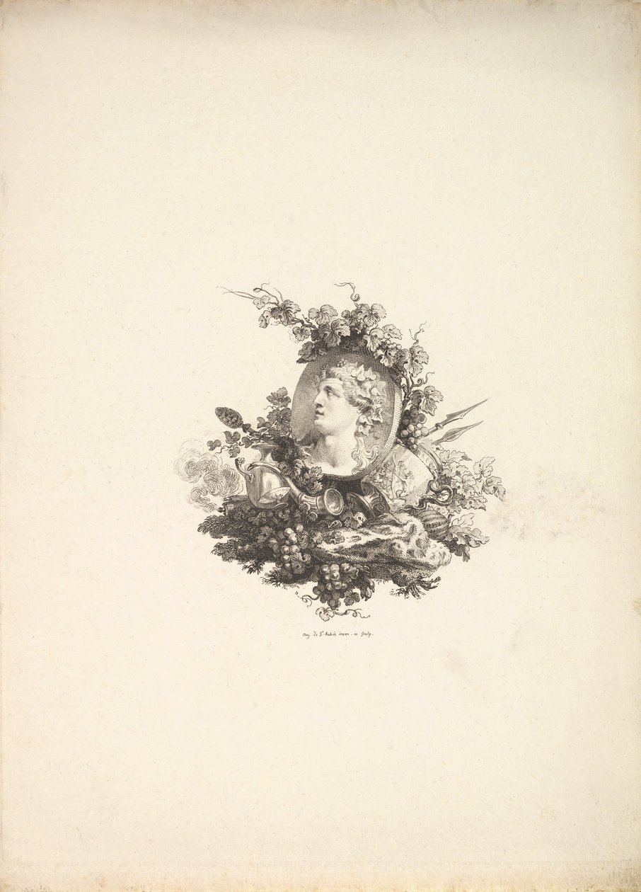 Vignette avec la tête de Bacchus sur une cornaline, Tome I, Page 242, de Description de..., 1778-80 - Augustin de Saint Aubin
