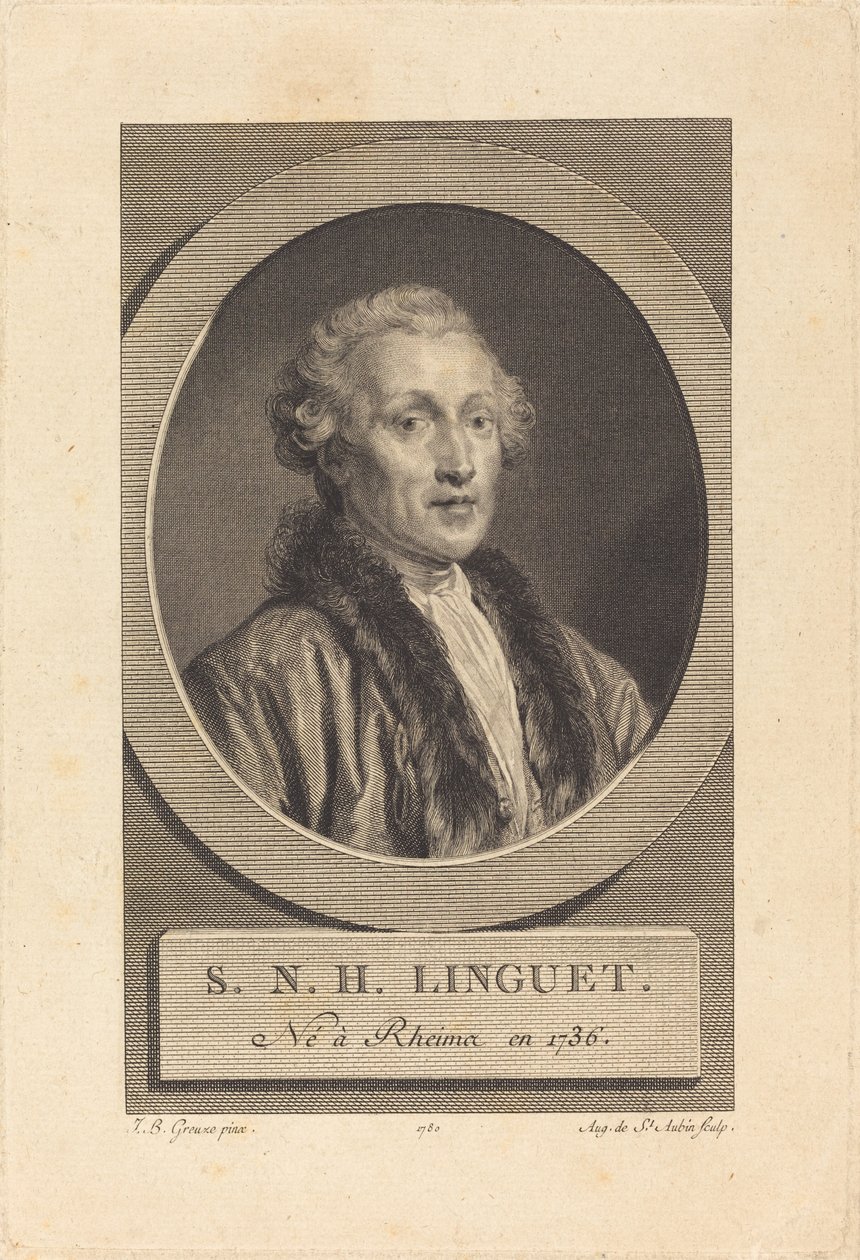 Simon-Nicolas-Henri Linguet - Augustin de Saint Aubin after Jean Baptiste Greuze