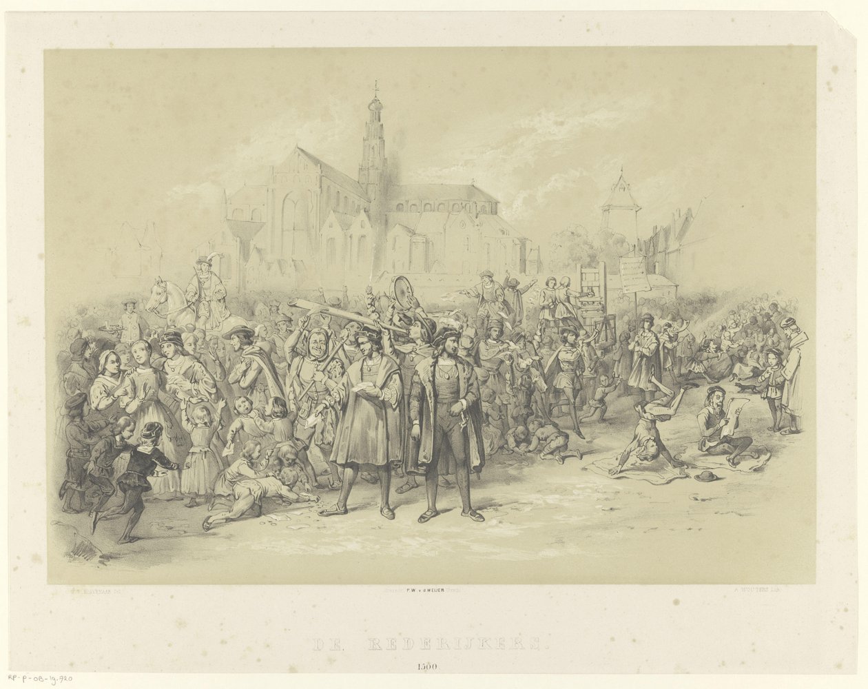 Rederijkers distribuant des pamphlets - Augustinus Jacobus Bernardus Wouters