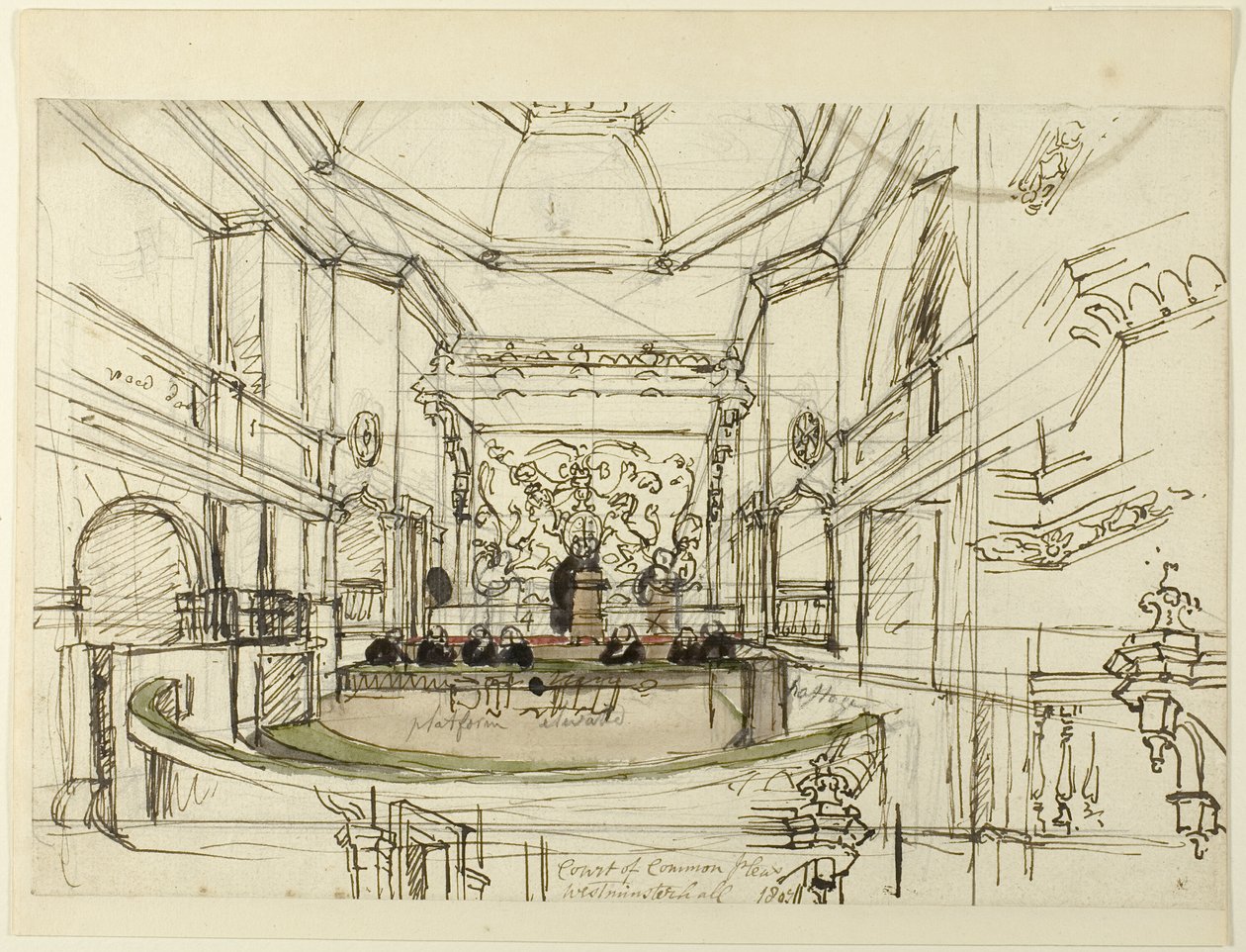 Étude pour la Cour des plaidoiries, Westminster Hall, du Microcosme de Londres - Augustus Charles Pugin