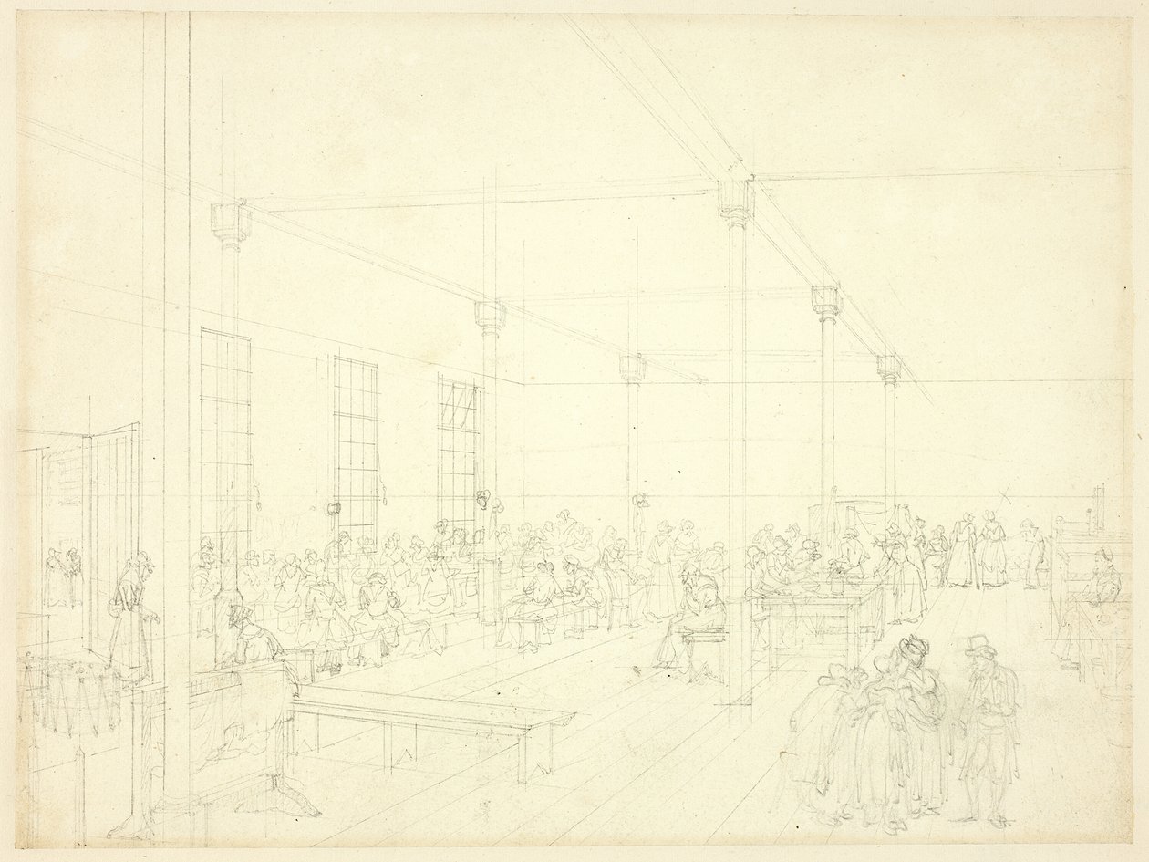 Étude pour la maison de travail, paroisse de St. James, du Microcosme de Londres - Augustus Charles Pugin