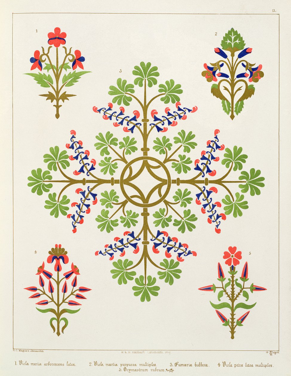 Motif de rose, design de papier peint, imprimé par M. et N. Hanhart - Augustus Welby Northmore Pugin