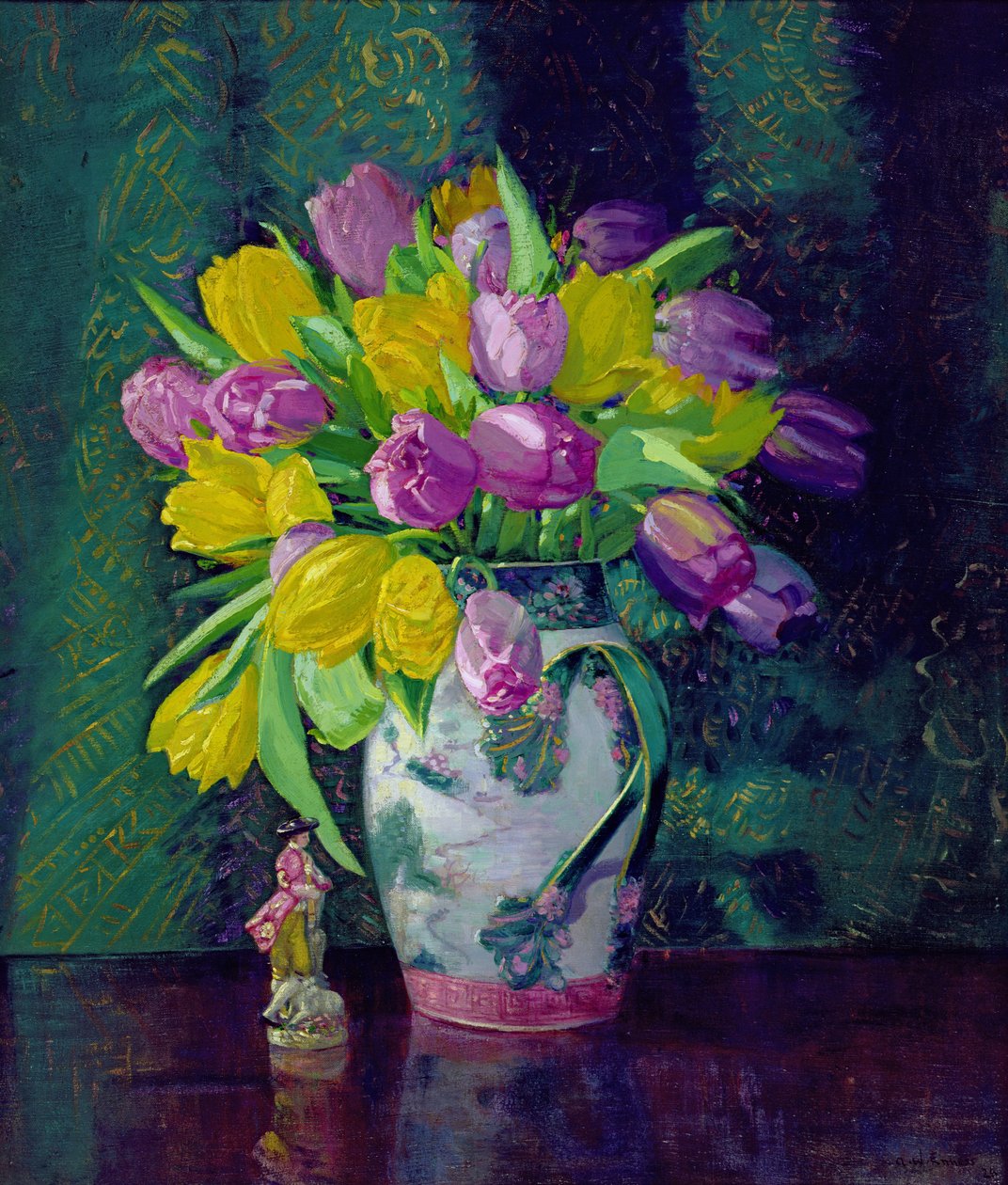 Tulipes jaunes et mauves dans un vase - Augustus William Enness