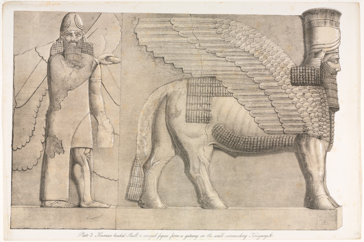 Monuments de Ninive : Planche 3, Taureau à Tête Humaine et Figure Ailée d