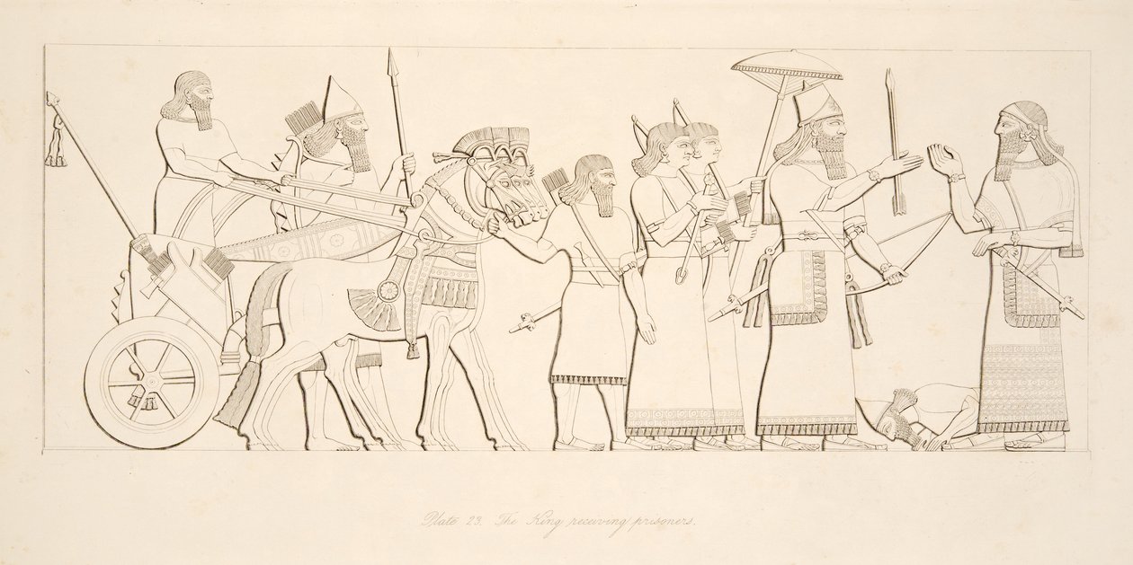 Le roi recevant des prisonniers, des Monuments de Ninive, pub. 1849 - Austen Henry Layard