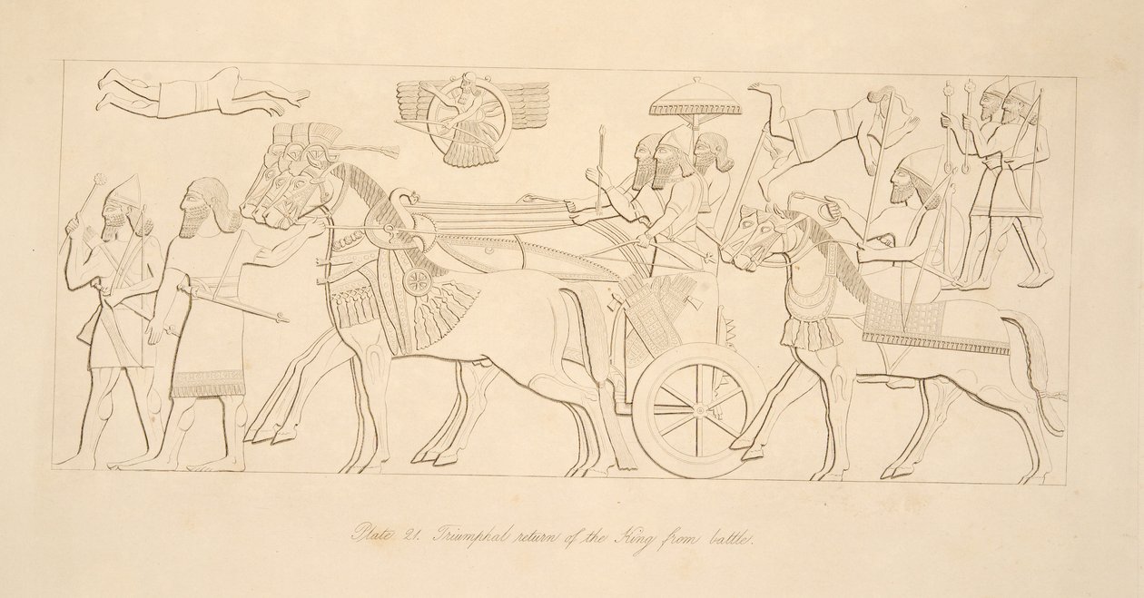 Retour triomphal du roi de la bataille, des Monuments de Ninive, pub. 1849 - Austen Henry Layard