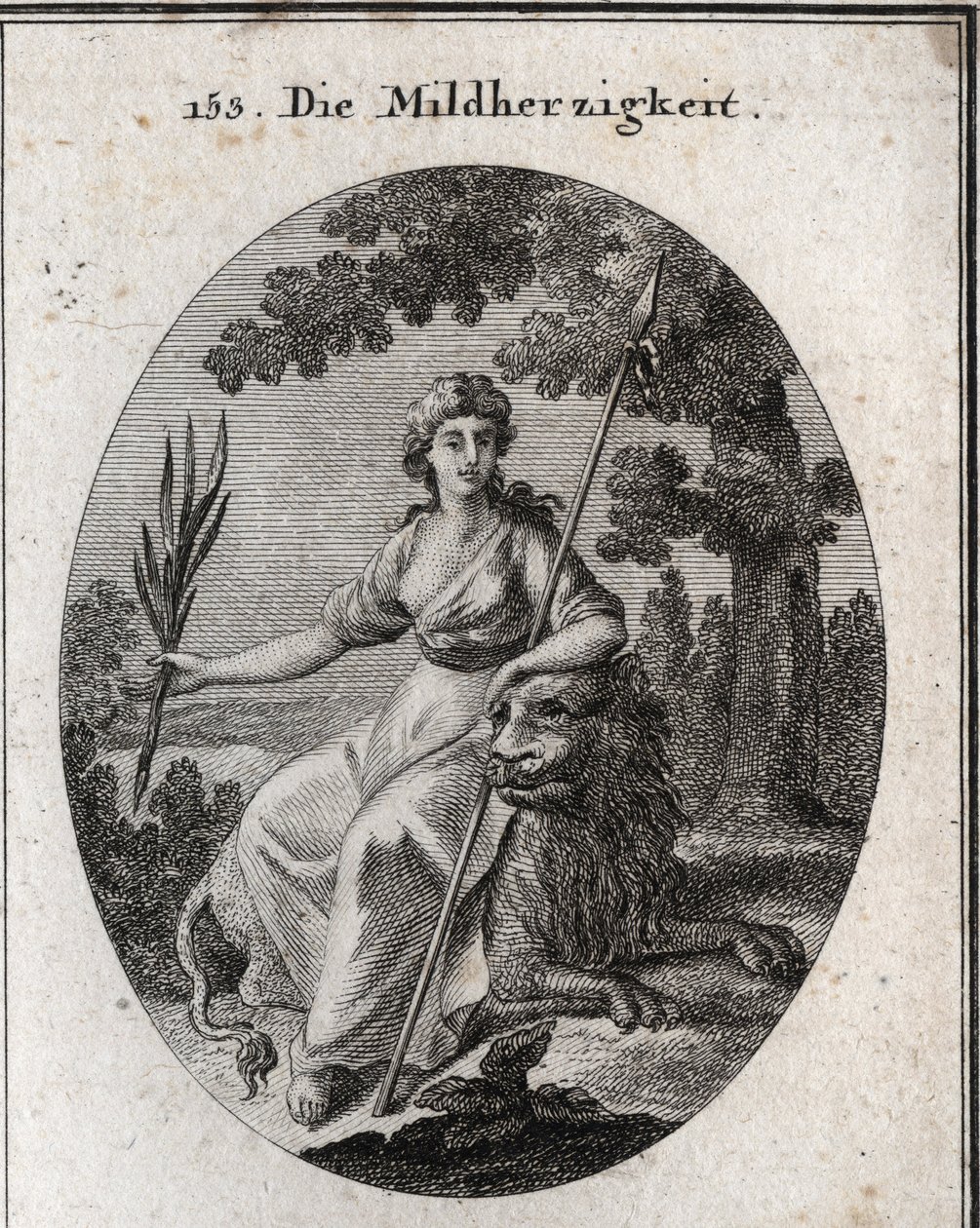 Allégorie de la clémence. Elle est représentée tenant une lance et une branche d